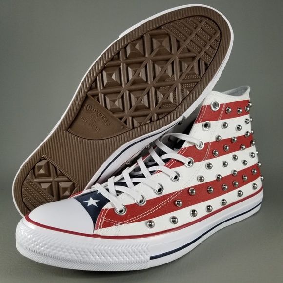 Converse CTAS Hi USA Flag Studded Shoes 10.5 White - Picture 2 of 8